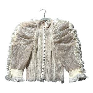 ALICE + OLIVIA WOMENS 2 RHEBA RUFFLE LACE BLOUSE CREAM IVORY BEIGE COQUETTE